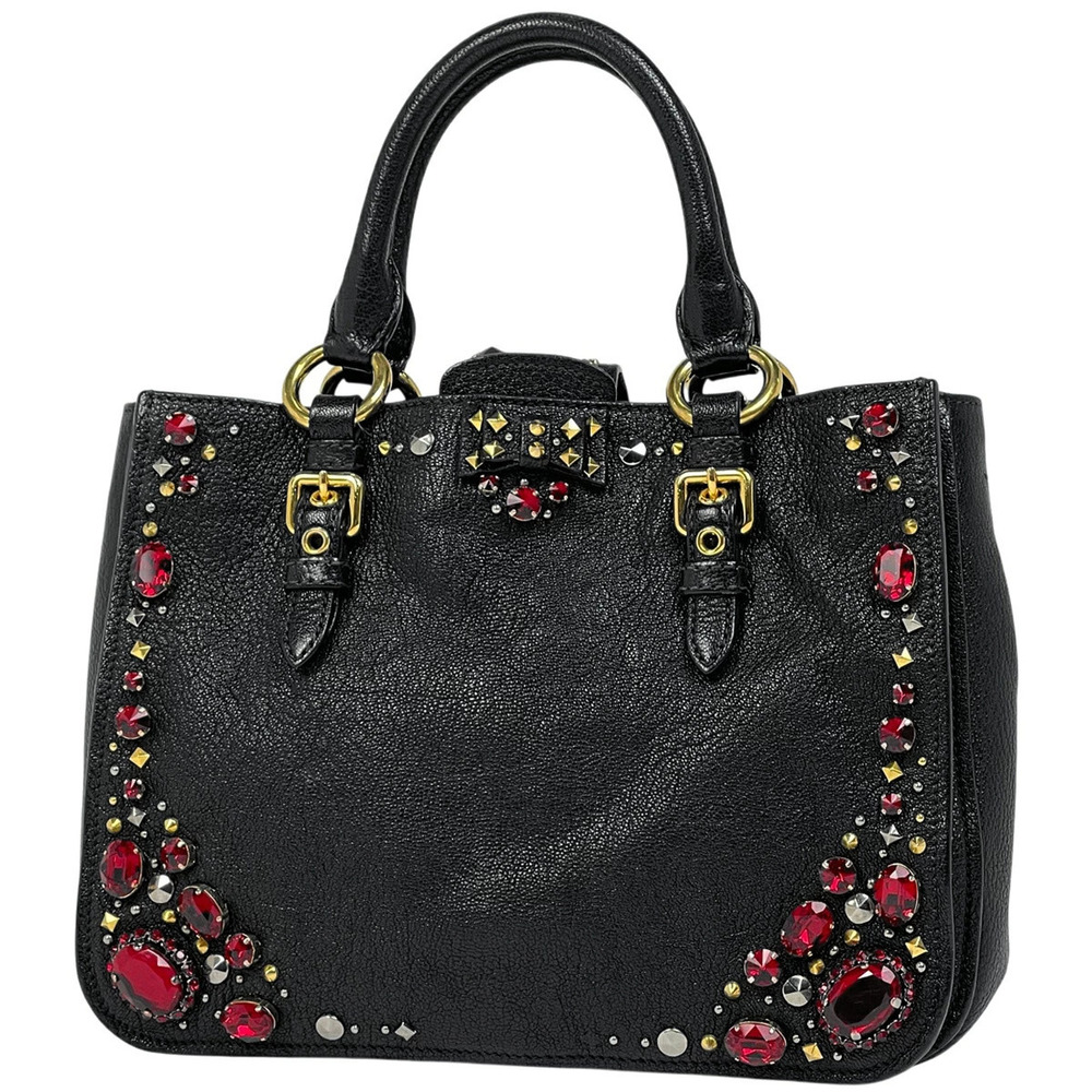 Miu Miu handbag studded rhinestone leather black